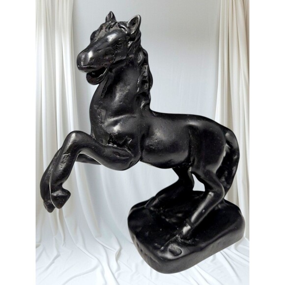 Vintage Carved Rearing Black Stallion Horse Statue Sculpture Resin Art Deco 6.5" - Picture 1 of 14